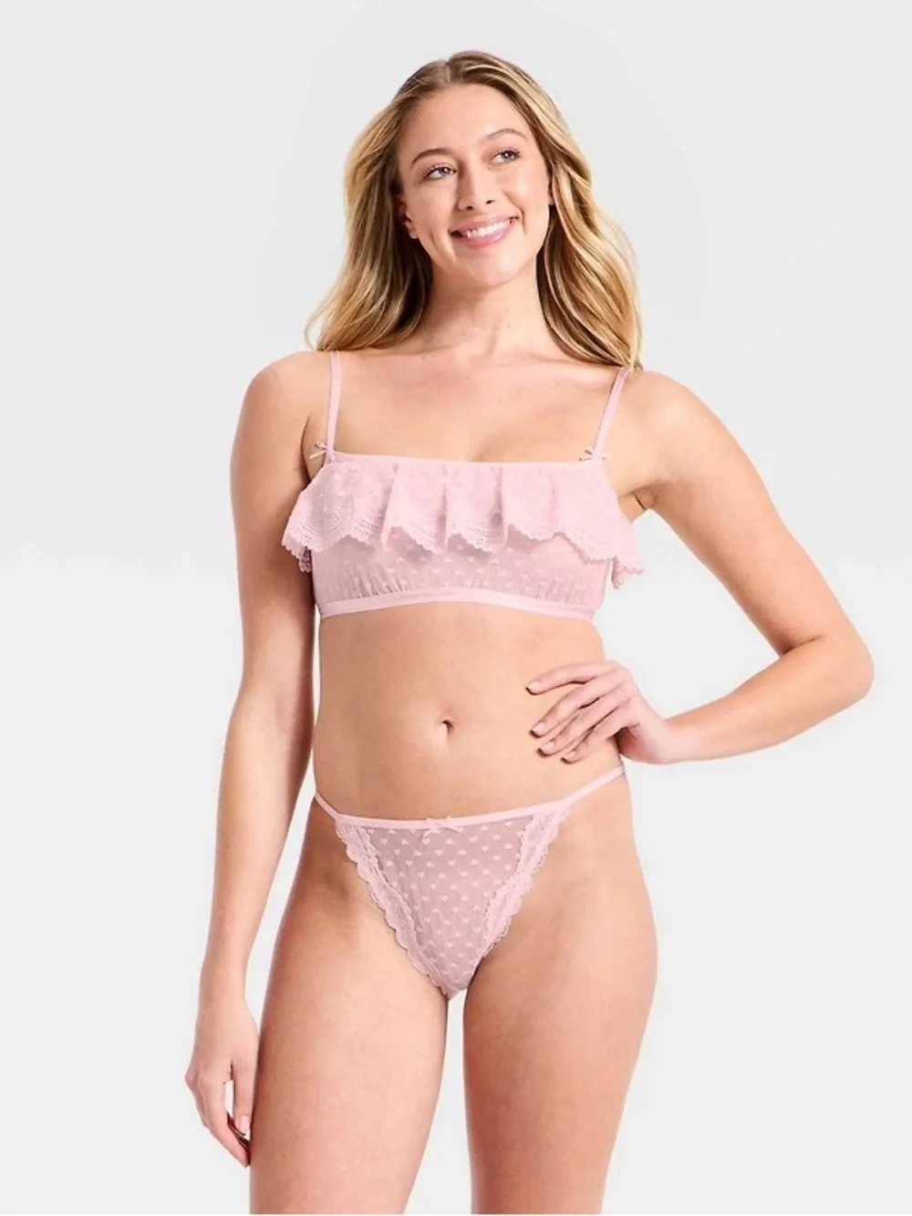 Women's Heart Lace Bralette & Cheeky Set - Wild Fable™ Pink